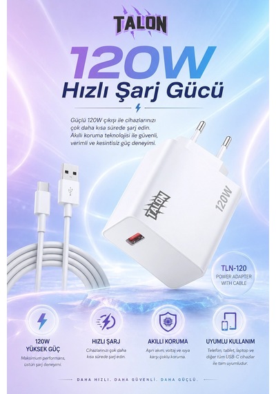 Turbo Şarj Destekli 120w Adaptör Ve Kablo Seti Telefon Uyumlu Pratik Kullanım Diğer