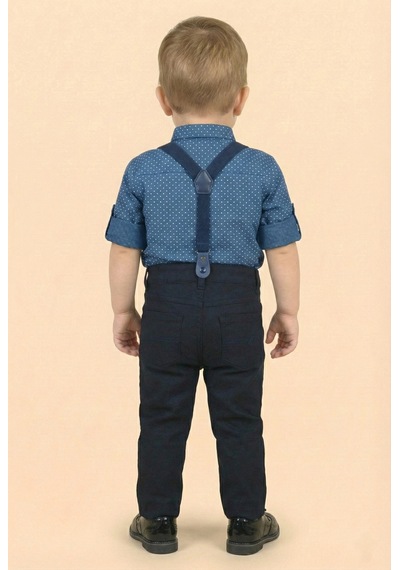 Mnk Baby & Kids Erkek Bebek Askı Papyon Gömlek Pantolon Takım M00785 Indigo