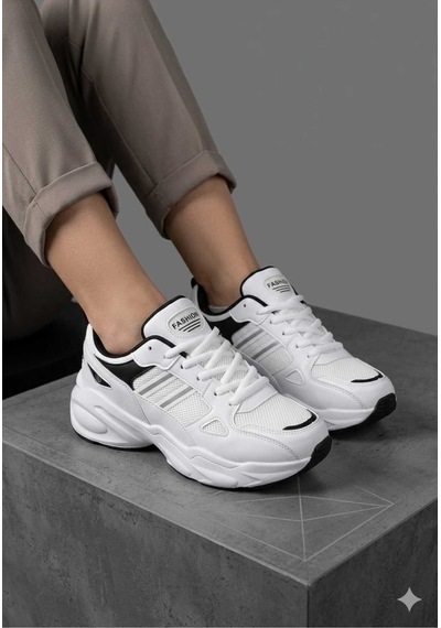 Mcdark Kadın Beyaz Siyah Sararmaz Taban Sneaker Ayakkabı