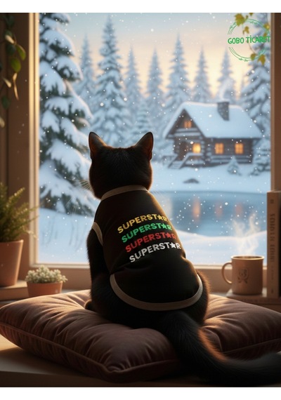Siyah Superstar Yazılı Kedi Ve Köpek Kıyafeti Tişörtü Elbisesi Medium/m/beden 2