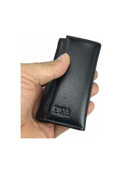 Hakiki Deri Organizer Dikey Anahtarlık Siyah Bronz