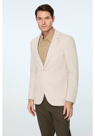 Morven Erkek Bej Poliviskon Trend Desenli Slim Fit Mono Yaka Ceket 26ms002020653 Bej