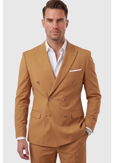 Rizzup Erkek Camel Premium Collection İtalyan Kesim Likralı Kruvaze Takım Elbise 2600643
