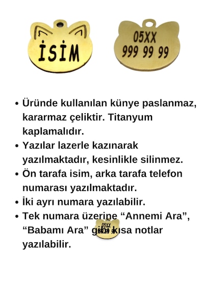 Caramelos Güvenlik Kilitli Kedi Tasması, Isimli Kedi Tasması, Kedi Isimlik, Kedi Künyesi, Safety Click Sb