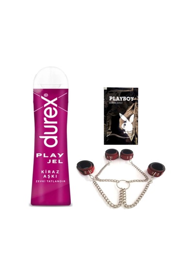 Durex Kiraz Aşkı 50 Ml Jel + Kırmızı Deri El Ve Ayak Kelepçesi + Hediye