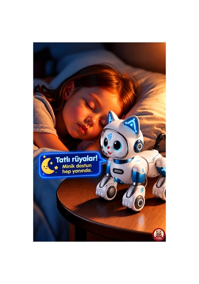 Oyuncak Uzaktan Kumandalı Sensörlü Akıllı Robot Kedi İngilizce Sesli Komutlu Şarjlı Işıklı Sesli Dans Eden Programlanabilir Full Fonksiyon Rc Kedi Mavi