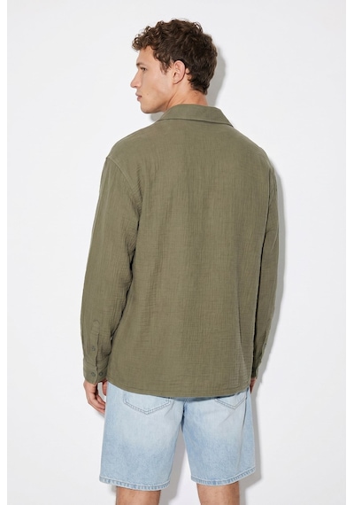 Bianco Lucci Erkek Nefes Alabilir Yarım Oversize Müslin Kumaş Uzun Kol Yakalı Gömlek 60001001 - Haki Bianco Lucci Erkek Nefes Alabilir Yarım Oversize Müslin Kumaş Uzun Kol Yakalı Gömlek 60001001 - Haki