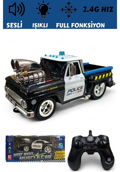 Uzaktan Kumandalı Sesli Işıklı Usb Şarjlı Kasalı Model Drift Kamyonet Polis Aracı Çok Renkli