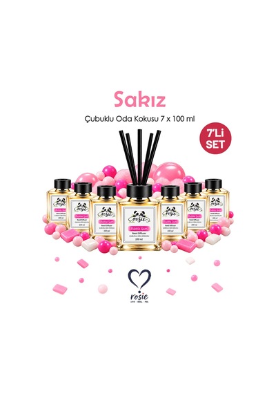 Rosie Bubblegum 7'li Çubuklu Oda Kokusu Seti 7 X 100 Ml Eğlenceli Ve Tatlı Koku Sakız