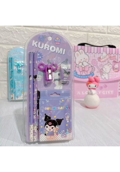Sanrio Kuromi Cinnamoroll Kuromi Kırtasiye Seti 12 Parça Kuromi Kırtasiye Seti Mor