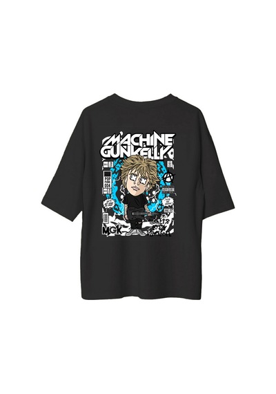 Paybuy Punk Rock Müzik Stili Baskısı Baskılı Erkek Oversize Tişört Siyah