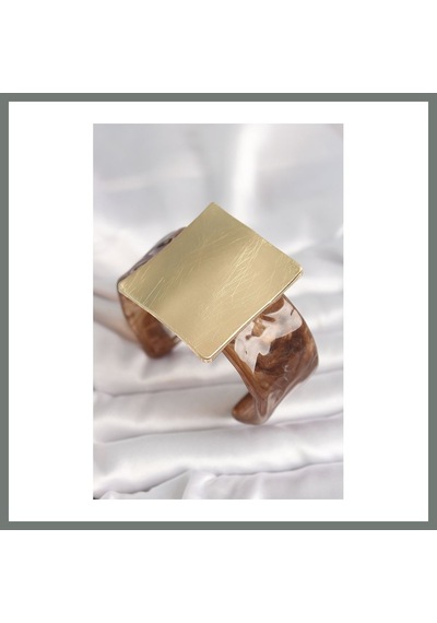 Mmb-trade Kahverengi Mermer Desen Akrilik Plastik Gold Kare Plaka Model Vintage Kadın Bilezik Mmbz