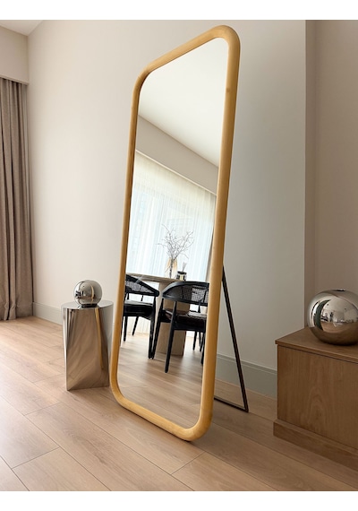 Doğal Ahşap Çerçeveli 180x70 Cm Naturel Ayaklı Boy Aynası