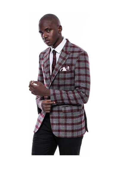 Wessi Ekose Sivri Yaka Slim Fit Bordo Erkek Ceket - Wessi Bordo Wessi Ekose Sivri Yaka Slim Fit Bordo Erkek Ceket - Wessi Bordo