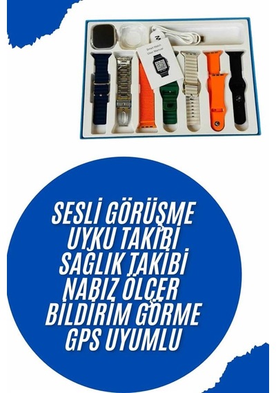 Akıllı Saat 7 Kordon Takvim Alarm Nabız Ölçer Bildirim Görme  Sesli Görüşme
