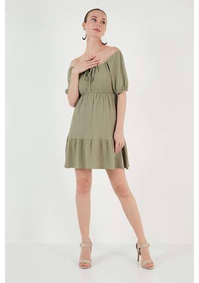 Lela Önü Büzgülü Balon Kollu Mini Bayan Elbise 5869005 Olive