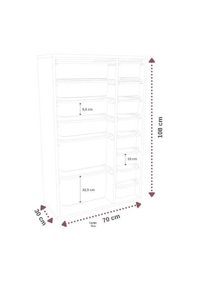 %100 Mdf - Large Duo 14 Sepetli Oyuncak Dolabı Beyaz