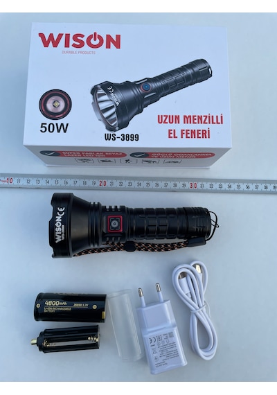 Wison Ws-3899 Uzun Menzilli Profesyonel El Feneri 50 Watt 4800 Ma Siyah
