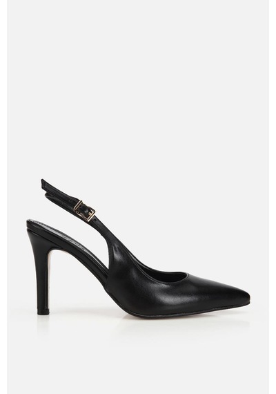 Yaya Kadın Siyah Sivri Burunlu İnce Topuklu Arkası Açık Ayakkabı