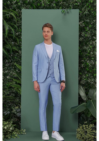 Efor Tk 872 Slim Fit Mavi Klasik Takım Elbise Mavi