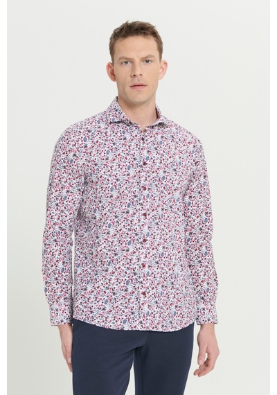 AC&Co / Altınyıldız Classics Erkek Beyaz Kırmızı Pamuklu Slim Fit Dar Kesim Büyük İtalyan Yaka Baskılı Gömlek Çok Renkli AC&Co / Altınyıldız Classics Erkek Beyaz Kırmızı Pamuklu Slim Fit Dar Kesim Büyük İtalyan Yaka Baskılı Gömlek Çok Renkli