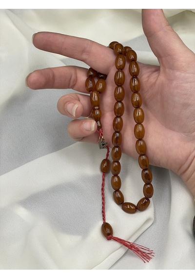 Omari Osmanlı Benzetme Arpa Kesim Karamel Kahve Sıkma Kehribar Tesbih 8x12 Mm Kahverengi