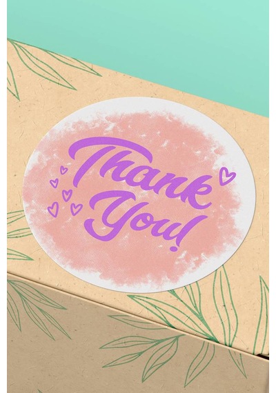 Pembe Suluboya Mor Thank You Sticker 3x3cm St2209 Çok Renkli