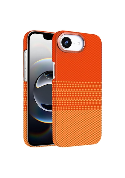 Apple Apple iPhone Uyumlu  16e Kılıf Kevlar Desenli Karbon M-safe Magnetik Şarj Vega-msafe Turuncu