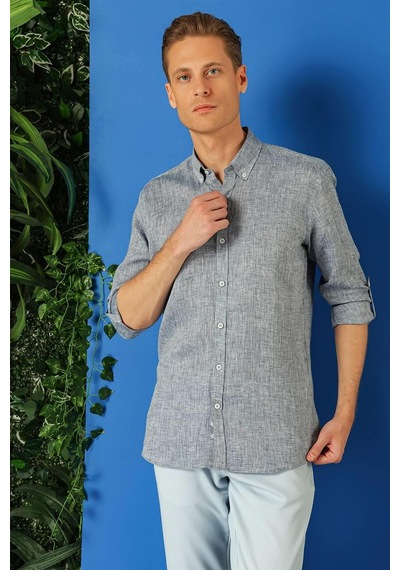 Efor Comfort Fit Düğmeli Yaka %100 Keten Apoletli Casual Lacivert Gömlek G 1564 Lacivert Efor Comfort Fit Düğmeli Yaka %100 Keten Apoletli Casual Lacivert Gömlek G 1564 Lacivert