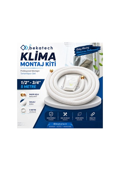 Boru Klima Montaj Seti Alüminyum Bakır Uçlu 1/2-3/4 5 Mt Beyaz