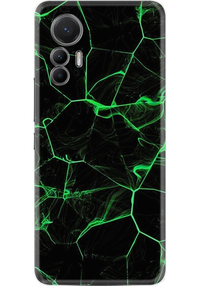 Xiaomi 12 Lite Kılıf Resimli Desenli Baskılı Silikon Yeşil Şerit Mermer 1320