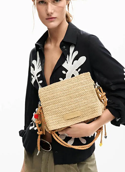 Desigual Açık Bej Kadın Hasır Omuz Çantası