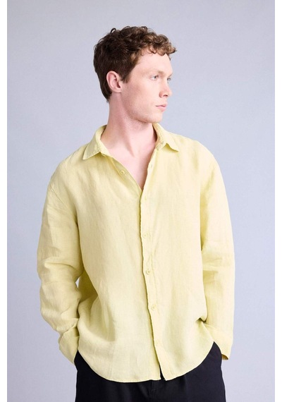 Defacto Premium Keten Relax Fit Gömlek G0856ax26smgn659 Yeşil-gn659