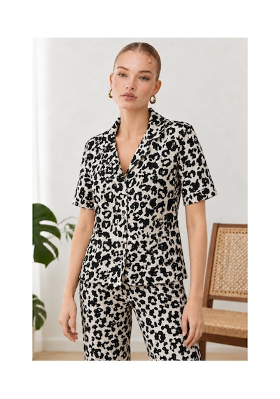 Fit Women Kadın Kısa Kol Comfort Leopar Pijama Takımı 4737 Siyah