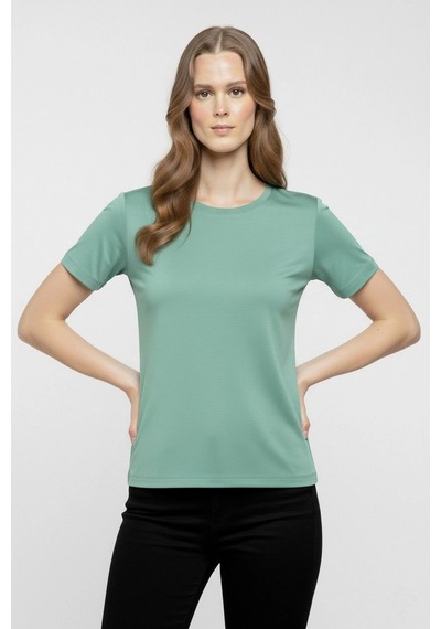 Kadın T-shirt Bisiklet Yaka Slim Fit Likralı Tişört Yazlık Basic Body - Mint Yeşili
