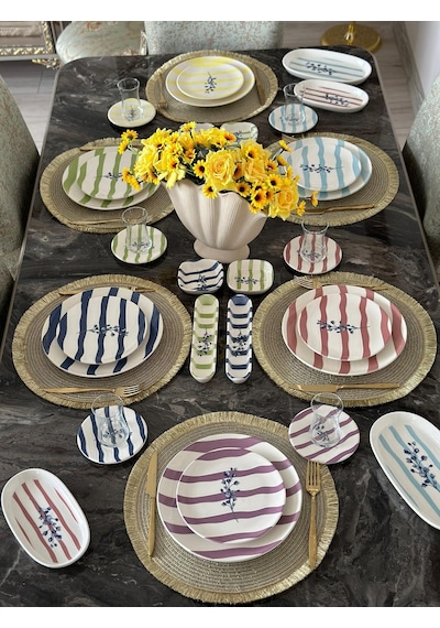 36 Parça 6 Kişilik Flower Line Kahvaltı Takımı-3748 Çok Renkli