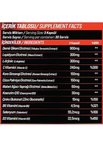 Grımsupps Testo Boost Men Only Trıbulus , Argınıne , Maca , Gınseng 90 Caps