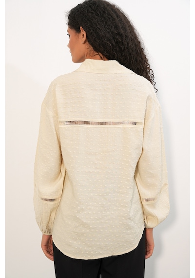 Bigdart Kadın Oversize Desenli Gömlek 20379 - Krem