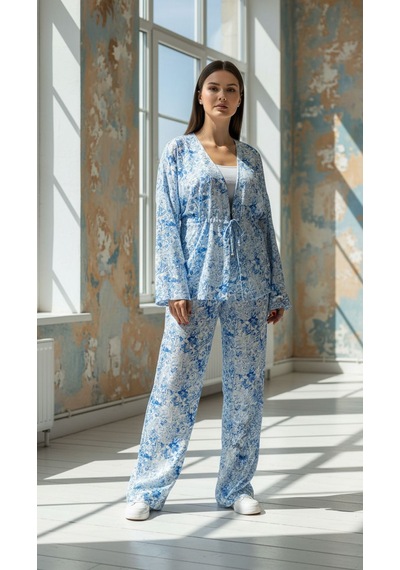 Divinus Kimonolu 5'li Pijama Takım Açık Mavi - Beyaz