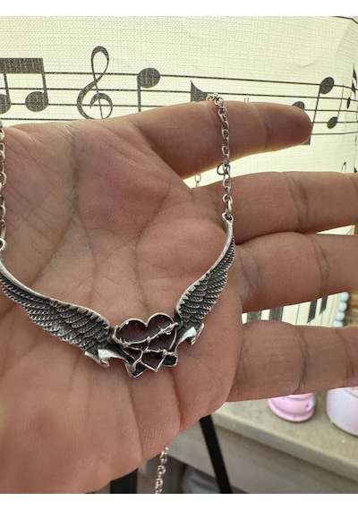 Angel Wings Kırmızı Kalp Figürlü Unisex Kolye Tutku Ve Koruma Sembolü Çok renkli
