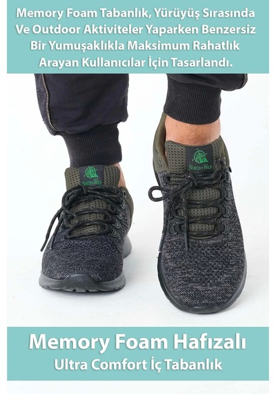 Supermark North Of Wild Mustang Tekstil Ultra Comfort Memory Foam Phylon Erkek Spor Ayakkabı 45003 Haki - Siyah
