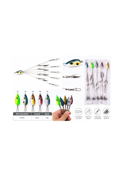 Valkyrie 5'li Alabama Rig 5 Kollu Fırdöndülü Levrek Şemsiyesi 16.8g 22cm Spinner Kaşıklı Sahte Yem Sistemi