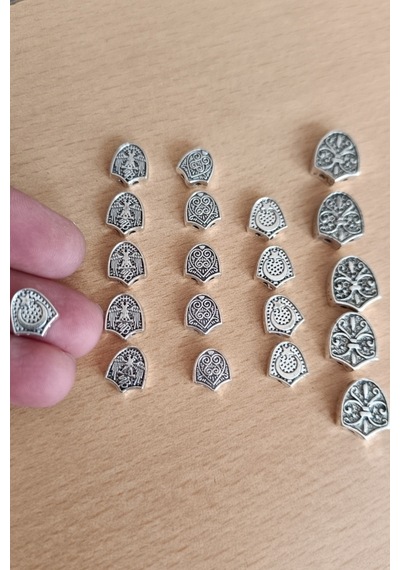Metal Tesbih Üçgeni - Tesbih Birleştirme Üçgen Türk Bayraklı Tesbih Birleştirme Çift Delikli