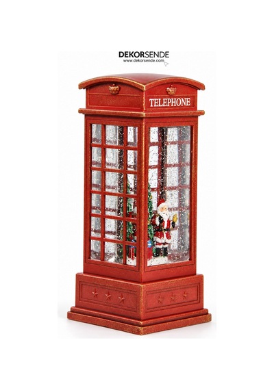 Yılbaşı Kar Küresi Telefon Kulübesinde Noel Baba Model 25 Cm