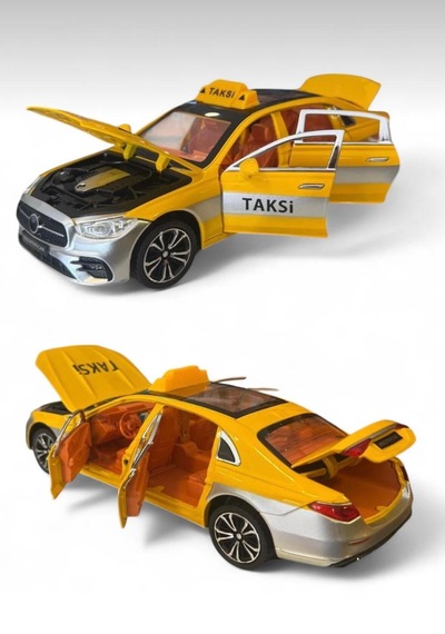 Oyuncak Taksi Mercedes Benz S680 V12 Maybach Sesli Işıklı Çek Bırak Açılabilir Kapılar Metal Kasa 23cm Sarı