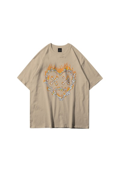 Flood Of Style Unisex Kemik Kalp Taş Tshirt Gri