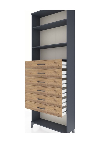 Arges Dolap 3 Raflı 6 Çekmeceli 88x30x243 Antrasit-çam Antrasit