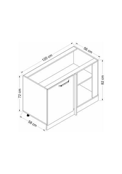 Minar Mutfak Alt Modül 1k1r 120cm Köşe Dolap Beyaz - B1