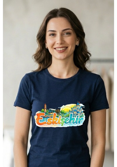 Baranışık Eskişehir Şehir Koleksiyonu Grafik Baskılı Unisex Tişört Lacivert