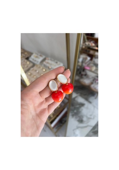 Boncuk Detalı Küpe Turuncu